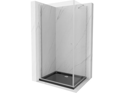 Mexen Pretoria výklopný sprchový kút 80 x 110 cm, priehľadný, chróm + Plochá sprchová vanička, čierna - 852-080-110-01-00-4070