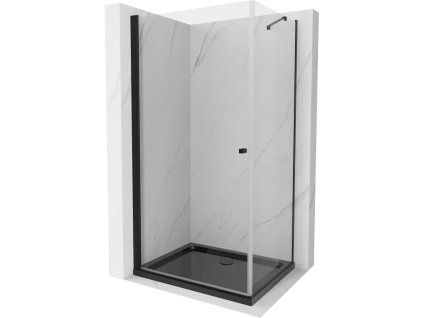 Mexen Pretoria výklopný sprchový kút 80 x 90 cm, priehľadný, čierny + Plochá sprchová vanička, čierna - 852-080-090-70-00-4070B