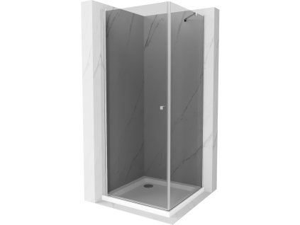 Mexen Pretoria výklopný sprchový kút 80 x 80 cm, grafitový, chróm + Plochá sprchová vanička - 852-080-080-01-40-4010