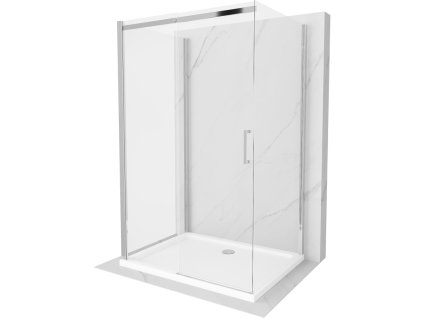Mexen Omega sprchový kút 3-stenový, posuvné dvere 100 x 80 cm, priehľadné sklo, profil chróm + Flat sprchová vanička, biela - 825-100-080-01-00-3s-4010