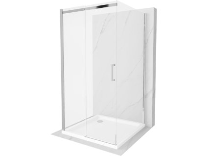 Mexen Omega sprchový kút 3-stenový, posuvné dvere 100 x 100 cm, priehľadné sklo, profil chróm + Flat sprchová vanička, biela - 825-100-100-01-00-3s-4010
