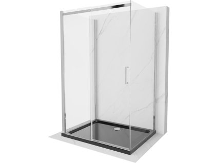 Mexen Omega sprchový kút 3-stenový, posuvné dvere 130 x 100 cm, priehľadné sklo, profil chróm + Flat sprchová vanička, čierna - 825-130-100-01-00-3s-4070