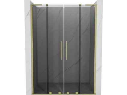 Posuvné sprchové dvere Mexen Velar L Duo 140 cm, grafit, brúsené zlato - 871-140-003-42-55