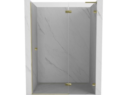 Mexen Lunar L sklápacie pravé sprchové dvere 130 cm, transparentné, zlaté - 834L-130-000-50-00-P