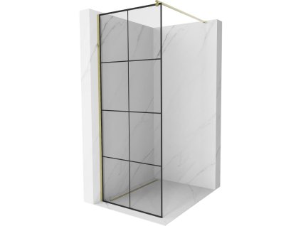 Mexen Kioto sprchová zástena 70 x 200 cm, priehľadné sklo / čierny vzor, 8 mm, zlatá - 800-070-101-50-77