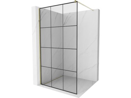 Mexen Kioto sprchová zástena 100 x 200 cm, priehľadné sklo / čierny vzor, 8 mm, zlatá - 800-100-101-50-77