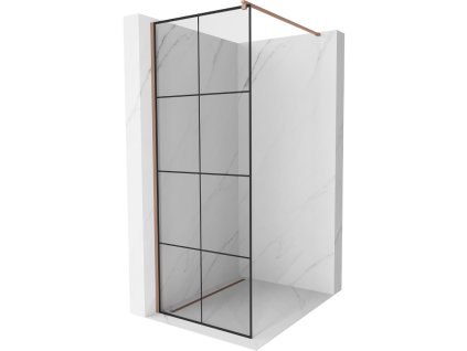 Mexen Kioto sprchová zástena 80 x 200 cm, priehľadné sklo / čierny vzor, 8 mm, ružové zlato - 800-080-101-60-77