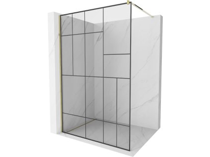 Mexen Kioto sprchová zástena 110 x 200 cm, priehľadné sklo / čierny vzor-2, 8 mm, zlatá - 800-110-101-50-78