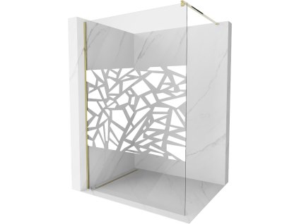 Mexen Kioto sprchová zástena 140 x 200 cm, priehľadné sklo / biely vzor, 8 mm, zlatá - 800-140-101-50-85