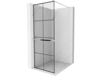 Mexen Kioto  sprchová zástena s držiakom na uteráky a poličkou 70 x 200 cm, priehľadné sklo / čierny vzor, 8 mm, chróm - 800-070-121-01-77