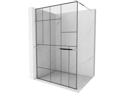 Mexen Kioto  sprchová zástena s držiakom na uteráky a poličkou 70 x 200 cm, priehľadné sklo / čierny vzor, 8 mm, chróm - 800-070-121-01-78