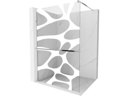 Mexen Kioto  sprchová zástena s držiakom na uteráky a poličkou 120 x 200 cm, biely vzor, 8 mm, chróm - 800-120-121-01-97