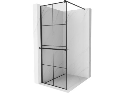 Mexen Kioto  sprchová zástena s držiakom na uteráky a poličkou 70 x 200 cm, priehľadné sklo / čierny vzor, 8 mm, čierna - 800-070-121-70-77