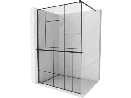 Mexen Kioto  sprchová zástena s držiakom na uteráky a poličkou 140 x 200 cm, priehľadné sklo / čierny vzor, 8 mm, čierna - 800-140-121-70-78