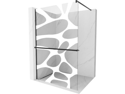 Mexen Kioto  sprchová zástena s držiakom na uteráky a poličkou 70 x 200 cm, priehľadné sklo / biely vzor, 8 mm, čierna - 800-070-121-70-97