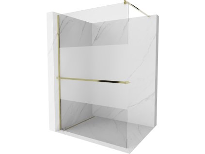 Mexen Kioto  sprchová zástena s držiakom na uteráky a poličkou 100 x 200 cm, sklo priehľadné / námraza, 8 mm, zlatá - 800-100-121-50-35