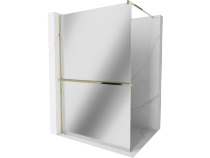 Mexen Kioto  sprchová zástena s držiakom na uteráky a poličkou 90 x 200 cm, sklo zrkadlo, 8 mm, zlatá - 800-090-121-50-50