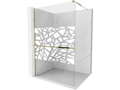 Mexen Kioto  sprchová zástena s držiakom na uteráky a poličkou 120 x 200 cm, priehľadné sklo,/bialy wzór 8 mm, zlatá - 800-120-121-50-85