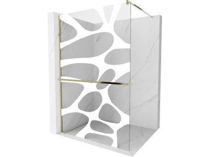 Mexen Kioto  sprchová zástena s držiakom na uteráky a poličkou 90 x 200 cm, priehľadné sklo,/bialy wzór 8 mm, zlatá - 800-090-121-50-97