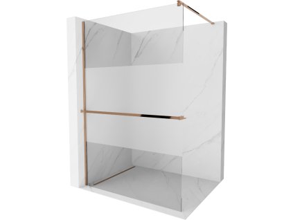 Mexen Kioto  sprchová zástena s držiakom na uteráky a poličkou 70 x 200 cm, sklo priehľadné / námraza, 8 mm, ružové zlato - 800-070-121-60-35