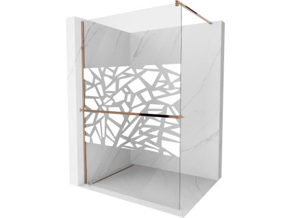 Mexen Kioto  sprchová zástena s držiakom na uteráky a poličkou 70 x 200 cm, priehľadné sklo / biely vzor, 8 mm, ružové zlato - 800-070-121-60-85