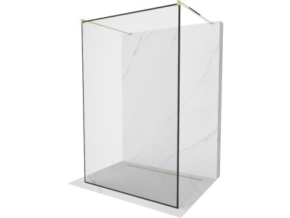 Mexen Kioto sprchová zástena voľne stojaca 110 x 200 cm, priehľadné sklo / čierny rám, 8 mm, zlatá- 800-110-002-50-70