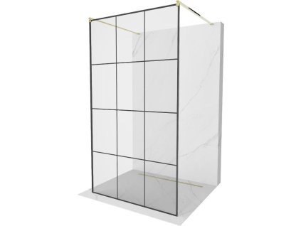 Mexen Kioto sprchová zástena voľne stojaca 100 x 200 cm, priehľadné sklo / čierny vzor, 8 mm, zlatá - 800-100-002-50-77