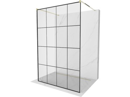 Mexen Kioto sprchová zástena voľne stojaca 130 x 200 cm, priehľadné sklo / čierny vzor, 8 mm, zlatá - 800-130-002-50-77