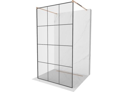 Mexen Kioto sprchová zástena voľne stojaca 120 x 200 cm, priehľadné sklo / čierny vzor, 8 mm, ružové zlato - 800-120-002-60-77