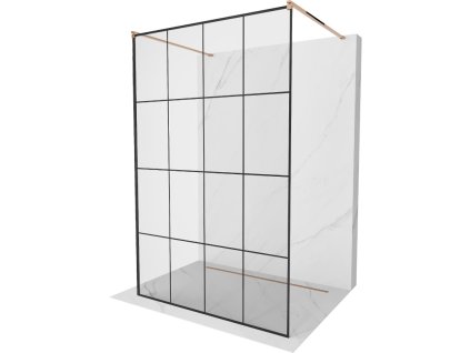Mexen Kioto sprchová zástena voľne stojaca 130 x 200 cm, priehľadné sklo / čierny vzor, 8 mm, ružové zlato - 800-130-002-60-77