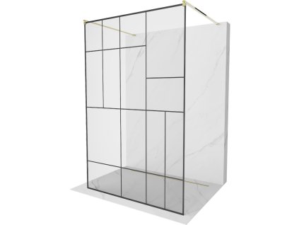 Mexen Kioto sprchová zástena voľne stojaca 130 x 200 cm, priehľadné sklo / čierny vzor, 8 mm, zlatá - 800-130-002-50-78