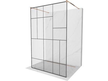Mexen Kioto sprchová zástena voľne stojaca 130 x 200 cm, priehľadné sklo / čierny vzor, 8 mm, ružové zlato - 800-130-002-60-78