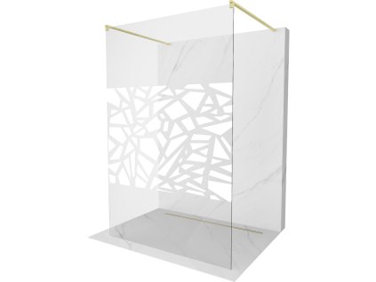 Mexen Kioto voľne stojaca sprchová stena 100 x 200 cm, biela 8 mm vzor, brúsené zlato - 800-100-002-55-85