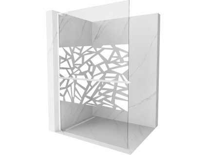 Mexen Kioto+ L sprchová stena s policou 100 x 200 cm, biely vzor, biela - 800-100-123-20-85