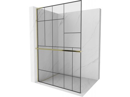 Mexen Kioto+ L sprchová stena s policou 70 x 200 cm, čierny vzor, zlatá - 800-070-123-50-78