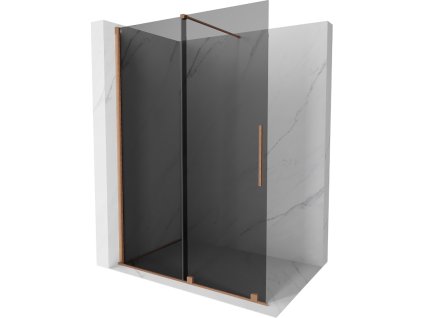 Mexen Velar predlžovacia sprchová stena 130 x 200 cm, grafit 8 mm, brúsená meď - 871-130-000-43-65