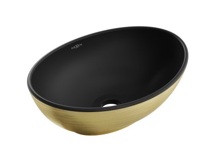 Mexen Elza umývadlo na dosku 40 x 33 cm, čierny matný vzor/zlatá linka - 21014027