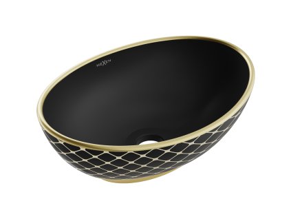 Mexen Elza umývadlo na dosku 40 x 33 cm, čierny matný/zlatý mriežkový vzor - 21014029