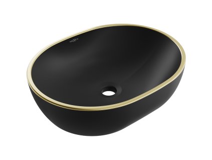 Mexen Viki umývadlo na dosku 48 x 35 cm, čierny matný/zlatý okraj - 21054875