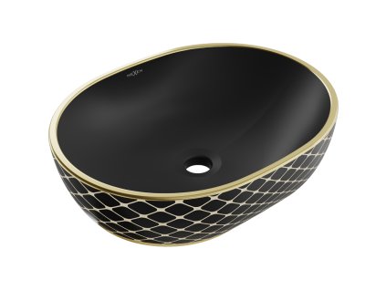 Mexen Viki umývadlo na dosku 48 x 35 cm, čierny matný/zlatý mriežkový vzor - 21054879