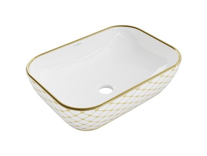 Mexen Rita umývadlo na dosku 45 x 32 cm, biely/zlatý mriežkový vzor - 21084509