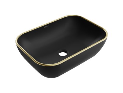 Mexen Rita umývadlo na dosku 45 x 32 cm, čierny matný/zlatý okraj - 21084575