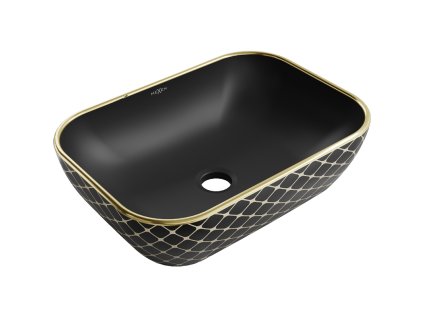 Mexen Rita umývadlo na dosku 45 x 32 cm, čierny matný/zlatý mriežkový vzor - 21084579