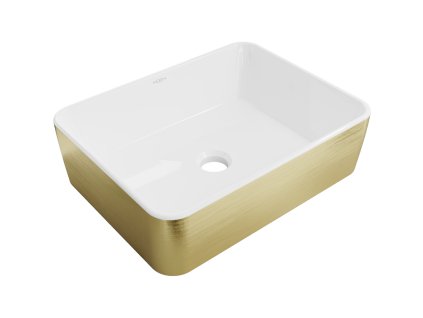 Mexen Catia umývadlo na dosku 48 x 38 cm, vzor biela/zlatá linka - 21314817