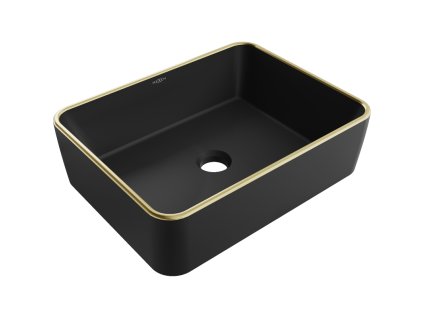 Mexen Catia umývadlo na dosku 48 x 37 cm, čierny matný/zlatý okraj - 21314875
