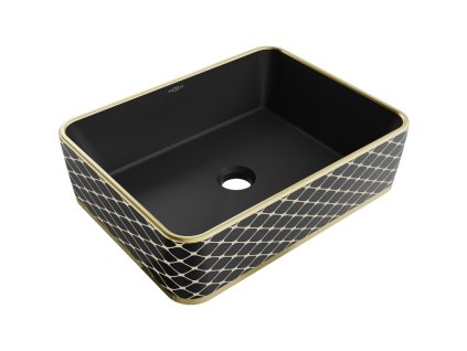 Mexen Catia umývadlo na dosku 48 x 37 cm, čierny matný/zlatý mriežkový vzor - 21314879