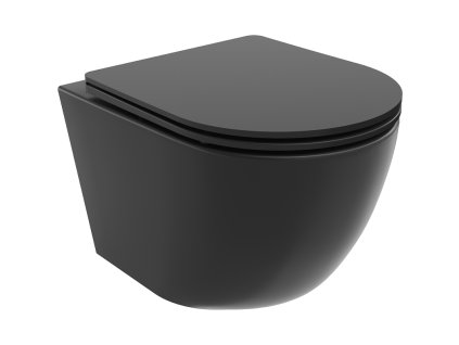 Mexen Lena závesný WC záchod, splachovanie Rimless, s doskou duroplast pomaly padajúcou SLIM, čierna matná - 30221085