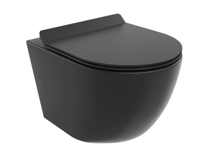 Mexen Lena závesný WC záchod, splachovanie Rimless, s doskou duroplast pomaly padajúcou SLIM, čierna matná - 30220185