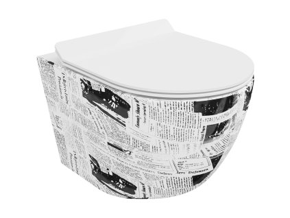 Mexen Lena závesný WC záchod, splachovanie Rimless, s doskou duroplast pomaly padajúcou SLIM, biela so vzorom - 30224099