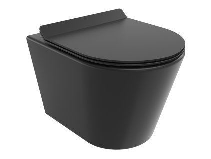 Mexen Rico závesný WC záchod, splachovanie Rimless, s doskou duroplast pomaly padajúcou SLIM, čierna matná - 30720185